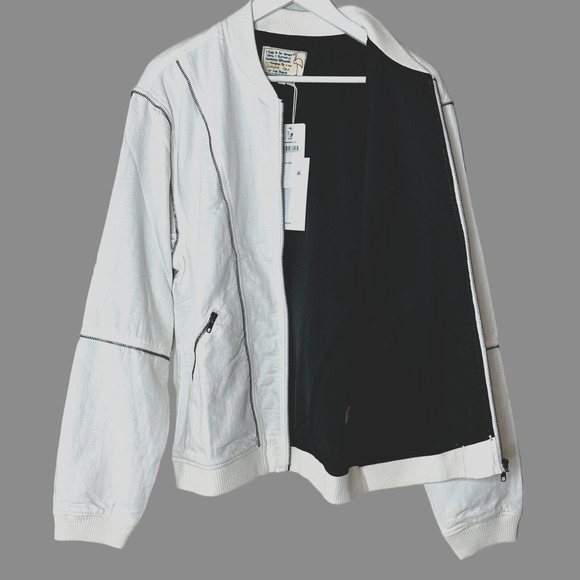 Sandrine Rose Zip Oversized Linen Blend Bomber Jacket White Women Small NWT - Picture 6 of 12